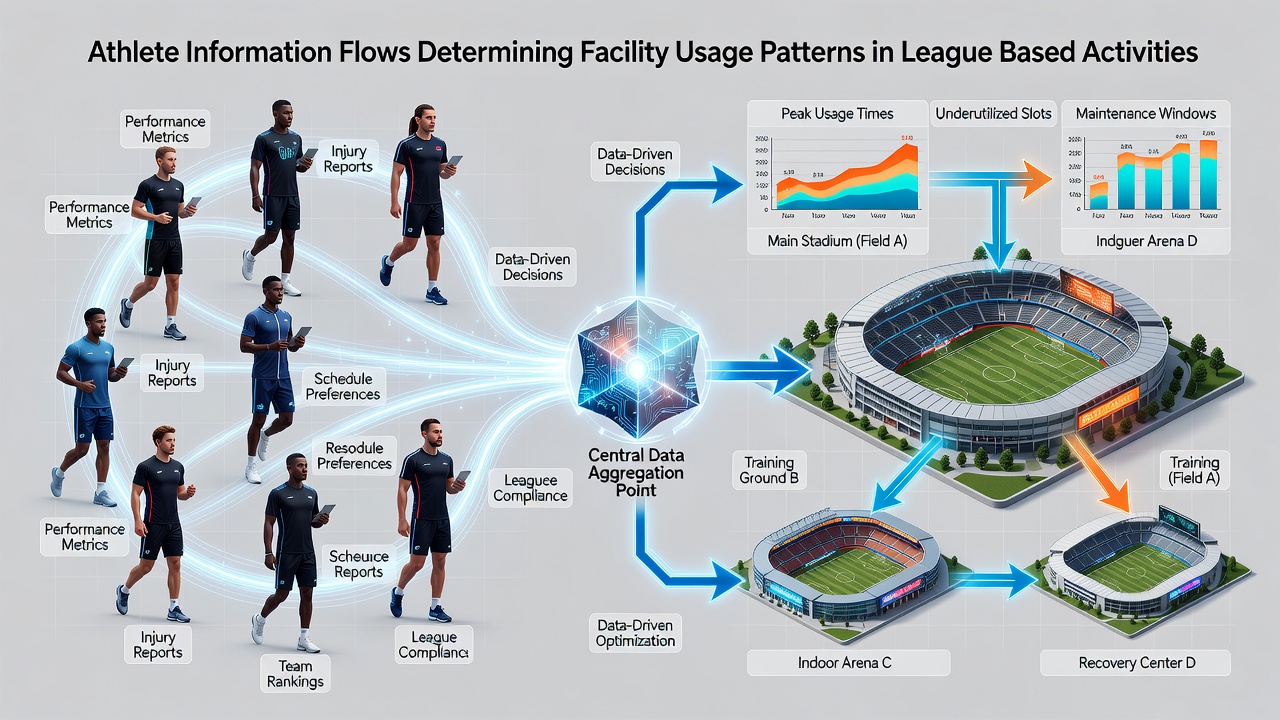 League dashboard displaying real-time facility occupancy driven by incoming athlete availability updates