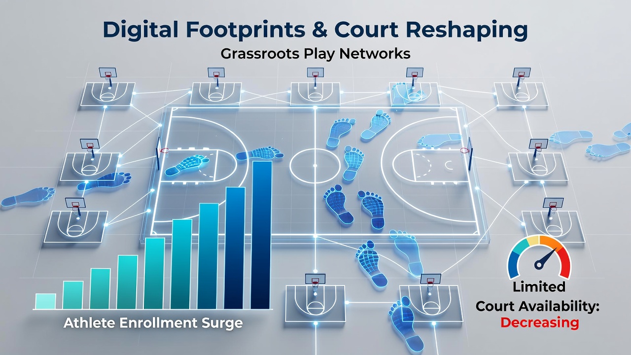 Community sports facility with updated digital court booking boards reflecting enrollment-driven availability changes