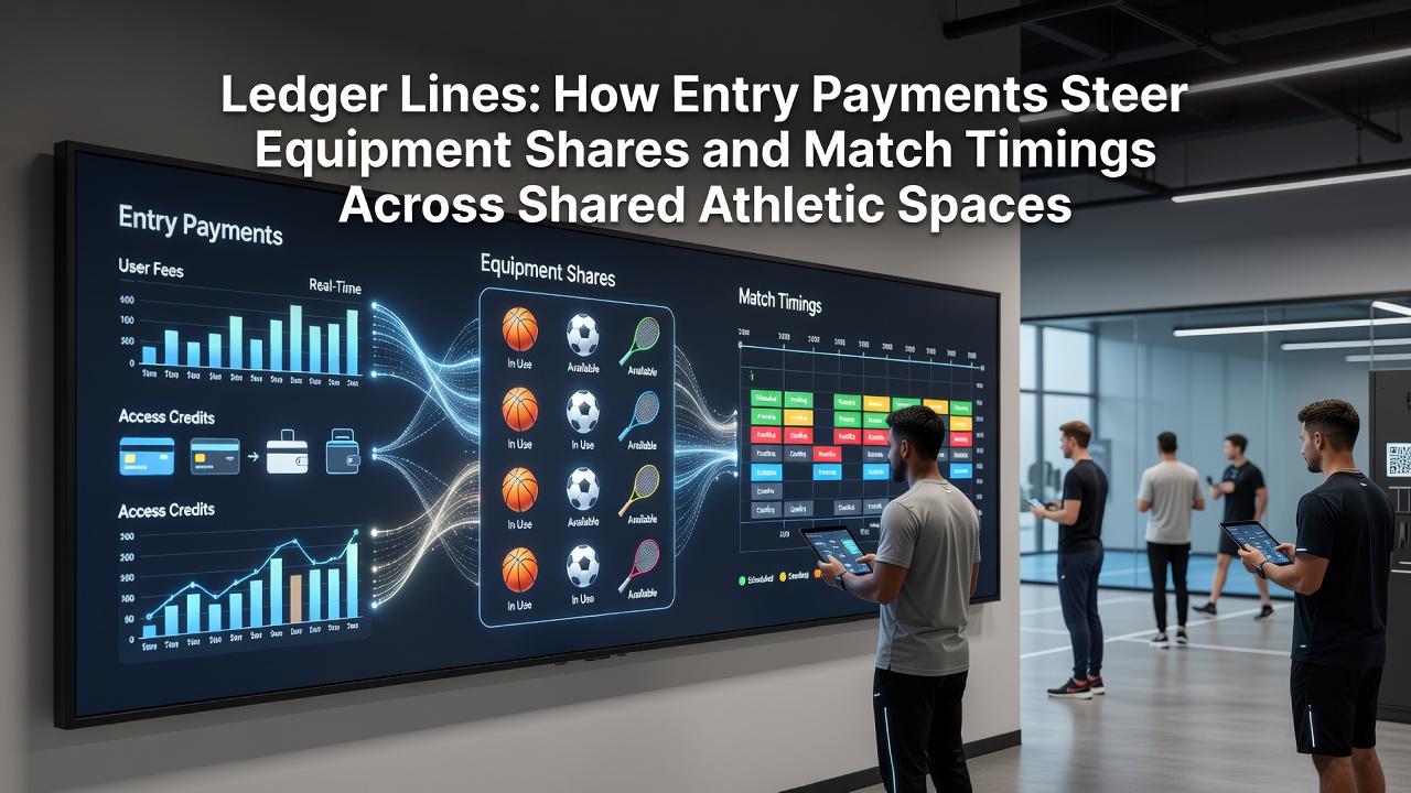 Shared athletic facility showing multiple teams coordinating equipment and schedules based on payment records