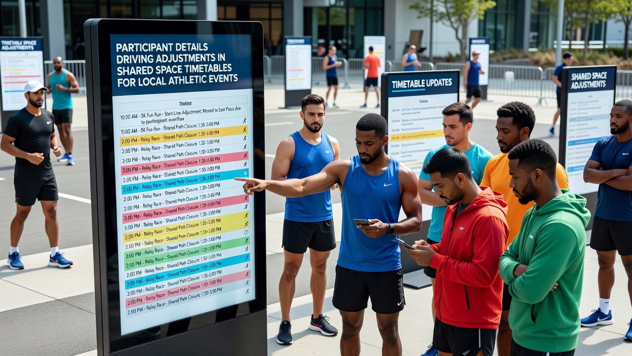 Athletic facility manager updating digital timetable boards based on incoming player profile updates