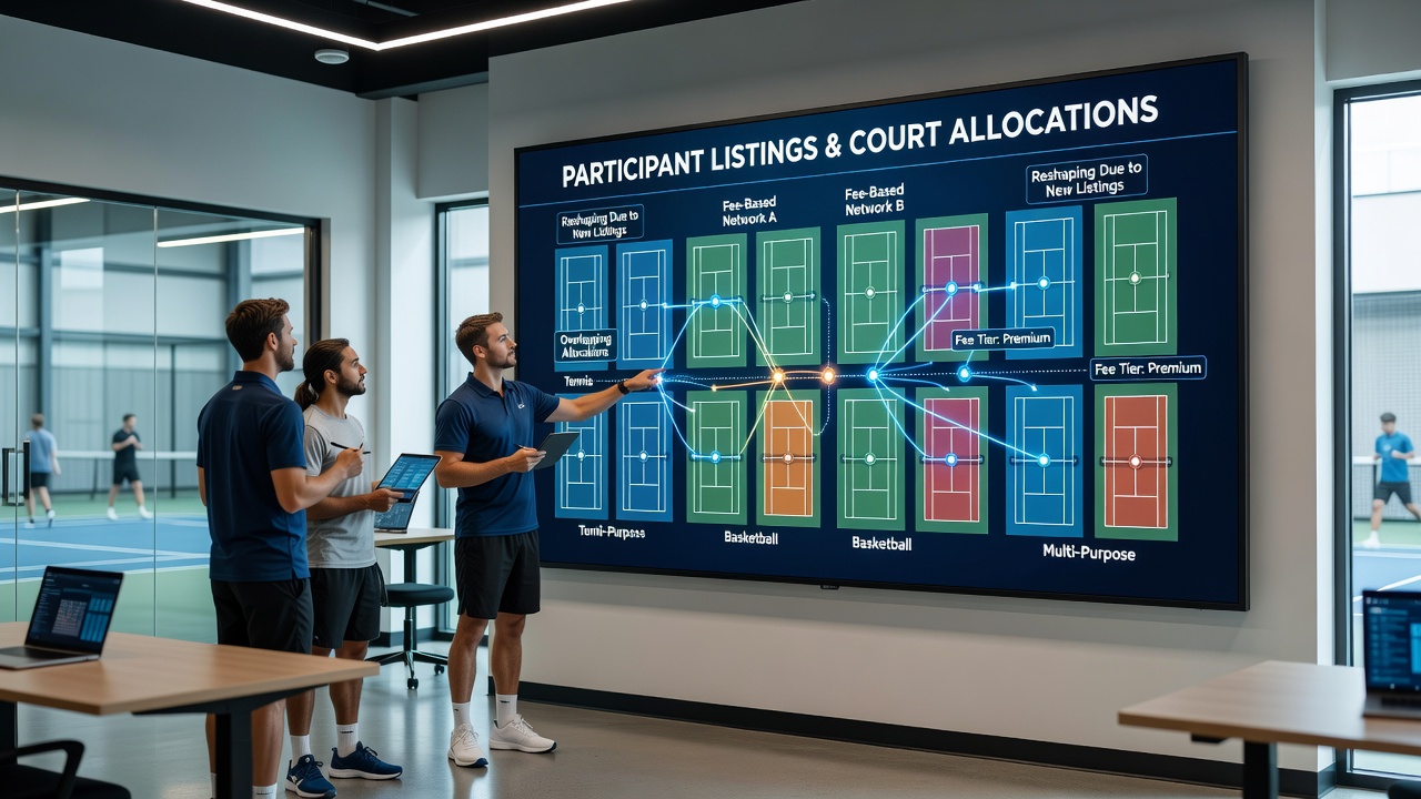 Digital scheduling interface displaying court allocations influenced by live participant enrollment data