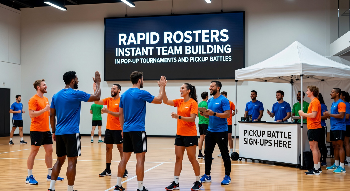 Close-up of a mobile app screen displaying live roster updates during a heated pickup soccer battle, highlighting instant team adjustments and player stats