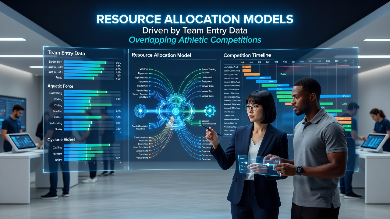 Data visualization showing team entry patterns influencing venue and schedule allocations across multiple overlapping athletic events