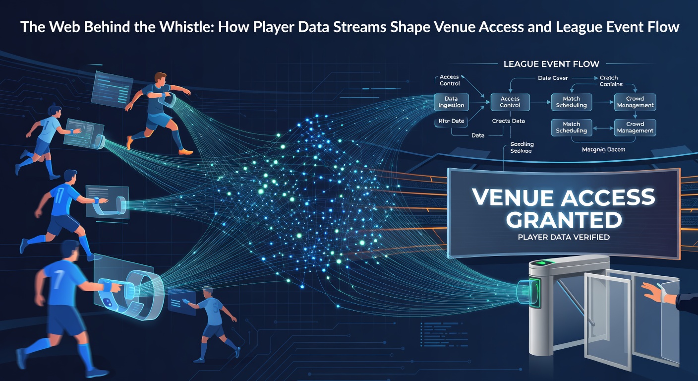 Dashboard displaying real-time player data streams integrated with venue access controls for league events